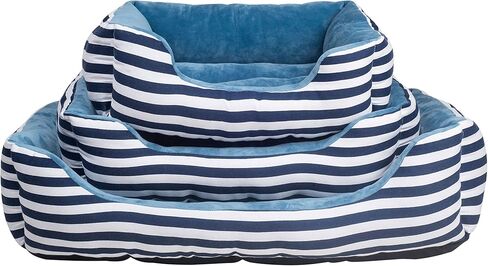 سرير حيوانات أليفة مستطيل طويل مخطط باللونين الأزرق والأبيض مقاس صغير، من Happycare Textiles، 20 × 17 بوصة in Kuwait