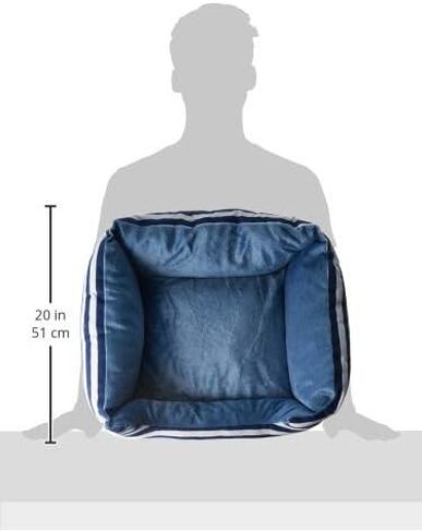 سرير حيوانات أليفة مستطيل طويل مخطط باللونين الأزرق والأبيض مقاس صغير، من Happycare Textiles، 20 × 17 بوصة in Kuwait