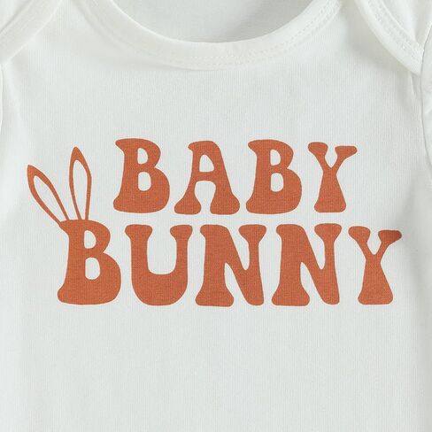 LIN&BABAY Newborn Baby Girl Easter Outfits Baby Hunny Short Sleeve Romper Onesie+Bell Bottom Pants 2 Pcs Easter Clothes in Kuwait