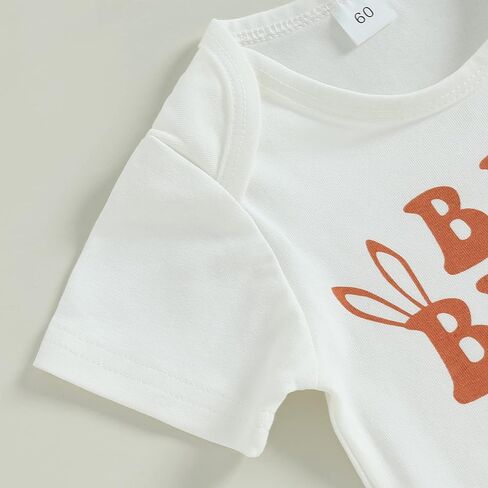 LIN&BABAY Newborn Baby Girl Easter Outfits Baby Hunny Short Sleeve Romper Onesie+Bell Bottom Pants 2 Pcs Easter Clothes in Kuwait