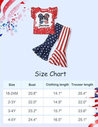 AGAPENG 4th من يوليو طفل فتاة الزي العلم الأمريكي تي شيرتات قصيرة الاكمام بلايز ستار مخطط متوهج جرس قيعان السراويل in Kuwait