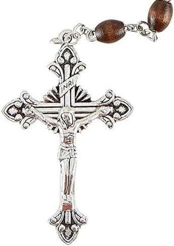 Needzo Stations of The Cross Chaplet Rosary with Wooden Prayer Beads and Silver Tone Crucifix, Includes Gift Pouch and Card, Easter Lenten Keepsakes for Catholic Men and Women, 30 Inches in Saudi Arabia