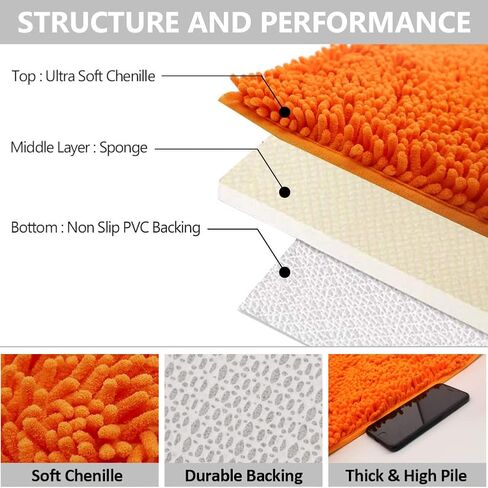 MAXYOYO سجاد الحمام البرتقالي ماتس الحمام والسجاد غير قابل للانزلاق سجادة شانيل فائقة النعومة / سجادة الحمام / سجادة المرحاض / سجادة الحمام / سجادة الدش، سجادة قابلة للغسل، سجادة فائقة الامتصاص 19.7 × 31.5 بوصة in Kuwait