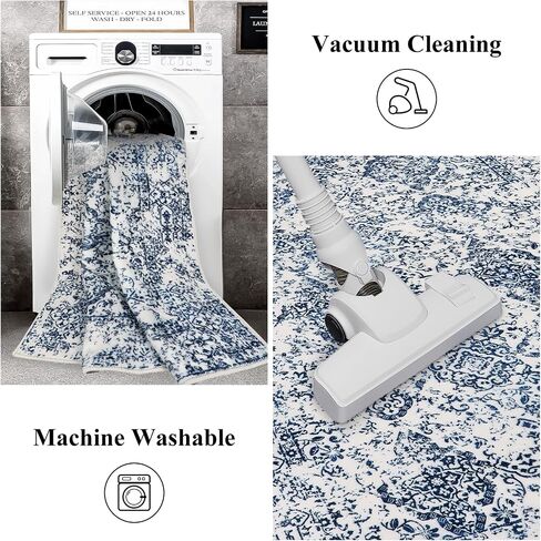 Lahome Moroccan Floral Rugs for Entryway,2x3 Soft Blue Small Rugs Non Slip Door Mat Indoor Entrance, Washable Bedroom Rug Non Shedding Kitchen Rug for Laundry Bathroom (Blue 2'x3') in Saudi Arabia