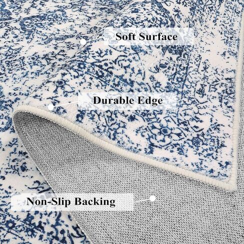 Lahome Moroccan Floral Rugs for Entryway,2x3 Soft Blue Small Rugs Non Slip Door Mat Indoor Entrance, Washable Bedroom Rug Non Shedding Kitchen Rug for Laundry Bathroom (Blue 2'x3') in Saudi Arabia