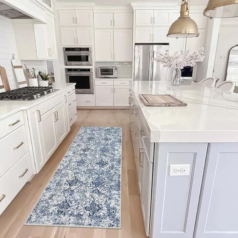Lahome Moroccan Floral Rugs for Entryway,2x3 Soft Blue Small Rugs Non Slip Door Mat Indoor Entrance, Washable Bedroom Rug Non Shedding Kitchen Rug for Laundry Bathroom (Blue 2'x3') in Saudi Arabia