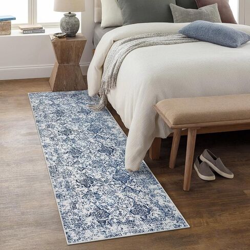 Lahome Moroccan Floral Rugs for Entryway,2x3 Soft Blue Small Rugs Non Slip Door Mat Indoor Entrance, Washable Bedroom Rug Non Shedding Kitchen Rug for Laundry Bathroom (Blue 2'x3') in Saudi Arabia