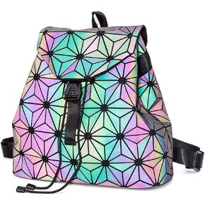LorranTree Geometric Backpack Luminous Backpacks Holographic Reflective Bag Lumikay Bags Irredescent Rucksack Rainbow