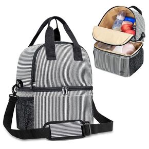 Teamoy Breast Pump Bag Tote with Cooler Compartment for Breast Pump, Cooler Bag, Breast Milk Bottles and More, Double Layer Pumping Bag for Working Moms, Black(Bag Only)
