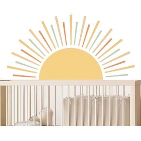 Boho Sun Wall Decals for Nursery - Removable Sunburst Wall Stickers for Kids - Half Sun Wall Decor for Children's Room - Large Sun Wall Stickers for Living Room - Yellow Sunshine Removable Wall Art in Kuwait