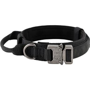 Plutus Pet Tactical Dog Collar, Soft Padded, Adjustable with Heavy Duty Metal Buckle, Military Dog Collar with Control Handle for Medium Large and Extra Large Dogs (M, Black Set)