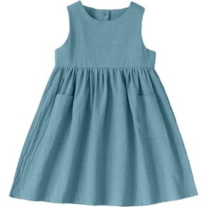 فستان صيفي للفتيات الصغيرات من SOBOWO بدون أكمام بدون ظهر وأشرطة بفيونكة صلبة فساتين بوهو للحفلات للأطفال فستان الشمس من 2 إلى 6 سنوات in Kuwait