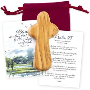 Olive Wood Memorial Cross From The Holy Land of Jerusalem - Handheld Pocket Cross for Prayer & Meditation - Wooden Prayer Cross For Hand As Encouraging Christian Gifts For Men & Women (Small) in Kuwait