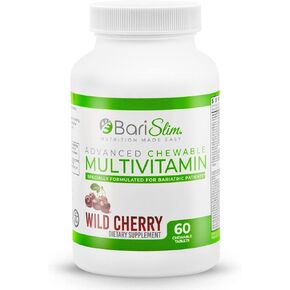BariSlim Advanced Chewable Bariatric Multivitamin Tablets - Bariatric Vitamin and Supplement for Post Bariatric Surgery Including Gastric Bypass and Gastric Sleeve | Wild Cherry (60 Count) in Kuwait