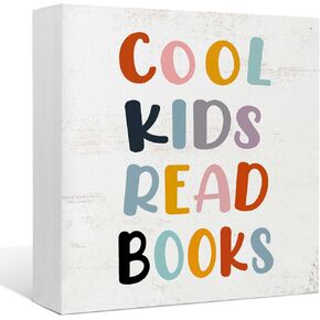 قراءة علامة، قراءة علامة الزاوية، بارد الأطفال قراءة الكتب صندوق خشبي علامة ديكور مكتب، ريفي علامة كتلة خشبية لغرفة القراءة الفصول الدراسية زاوية جدار الطاولة الجرف ديكور 5x5 بوصة in Kuwait