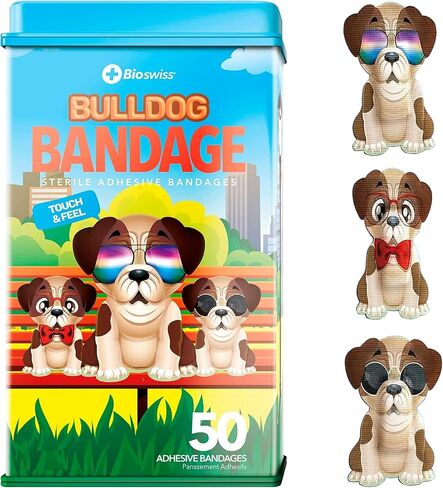 BioSwiss Bandages, Bulldog Shaped Self Adhesive Bandage, Latex Free Sterile Wound Care, 50 Count in Kuwait