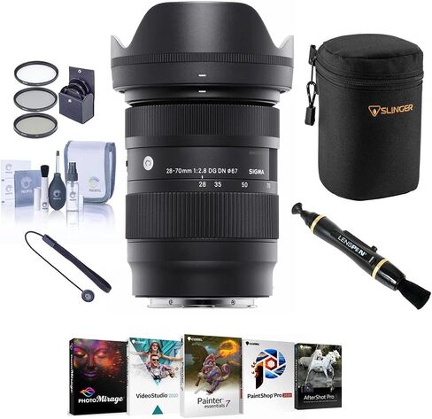 Sigma 28-70mm f/2.8 DG DN Contemporary Lens for Sony E, Bundle with Corel PC Software Suite, 67mm Filter Kit, Lens Pouch, Lens Cleaner, Cleaning Kit, Lens Cap Tether in Saudi Arabia
