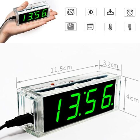 مجموعة أدوات صنع الساعة الرقمية الإلكترونية التي يمكنك صنعها بنفسك، 51 قطعة تدريب للكمبيوتر الصغير ذات شريحة واحدة وساعة منبه للتحكم في الضوء ودرجة الحرارة والوقت مع حافظة شفافة (أخضر) in Kuwait