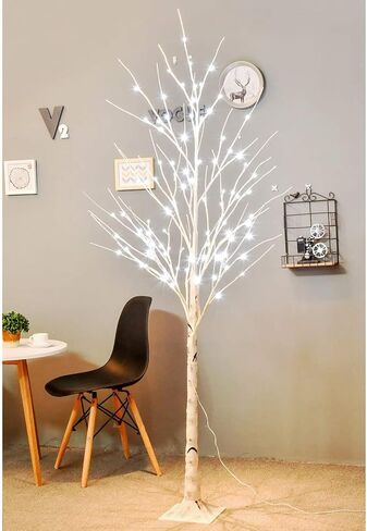 شجرة البتولا Bolylight بطول 6 أقدام و96 لتر LED مضاءة لزينة عيد الميلاد للمنزل وغرفة النوم وحفلات الزفاف والمكتب الداخلي والخارجي باللون الأبيض in Kuwait