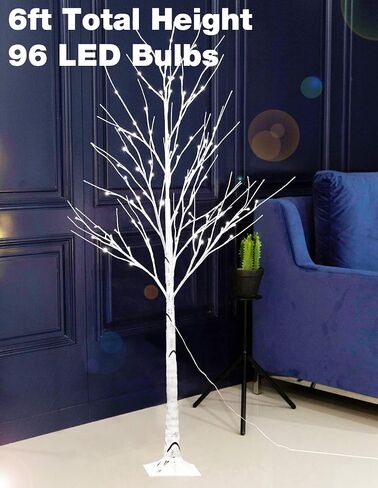 شجرة البتولا Bolylight بطول 6 أقدام و96 لتر LED مضاءة لزينة عيد الميلاد للمنزل وغرفة النوم وحفلات الزفاف والمكتب الداخلي والخارجي باللون الأبيض in Kuwait