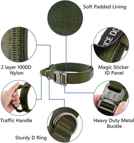 Plutus Pet Tactical Dog Collar, Soft Padded, Adjustable with Heavy Duty Metal Buckle, Military Dog Collar with Control Handle for Medium Large and Extra Large Dogs (M, Black Set) in Kuwait