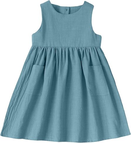 فستان صيفي للفتيات الصغيرات من SOBOWO بدون أكمام بدون ظهر وأشرطة بفيونكة صلبة فساتين بوهو للحفلات للأطفال فستان الشمس من 2 إلى 6 سنوات in Kuwait