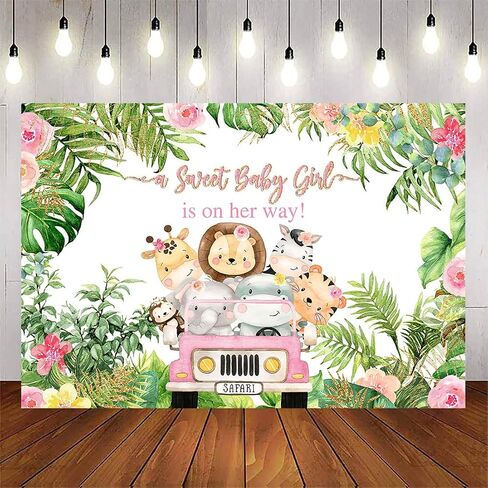 Avezano Safari Baby Shower Backdrop Decorations for Boy 5x3ft Jungle Theme It's a Boy Welcome Baby Party Background Green Leaves Animals Baby Shower Birthday Cake Table Banner Favors in Saudi Arabia