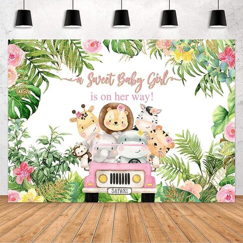 Avezano Safari Baby Shower Backdrop Decorations for Boy 5x3ft Jungle Theme It's a Boy Welcome Baby Party Background Green Leaves Animals Baby Shower Birthday Cake Table Banner Favors in Saudi Arabia