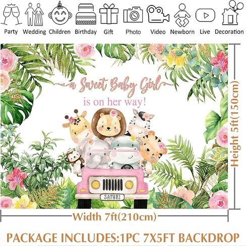 Avezano Safari Baby Shower Backdrop Decorations for Boy 5x3ft Jungle Theme It's a Boy Welcome Baby Party Background Green Leaves Animals Baby Shower Birthday Cake Table Banner Favors in Saudi Arabia