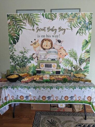 Avezano Safari Baby Shower Backdrop Decorations for Boy 5x3ft Jungle Theme It's a Boy Welcome Baby Party Background Green Leaves Animals Baby Shower Birthday Cake Table Banner Favors in Saudi Arabia