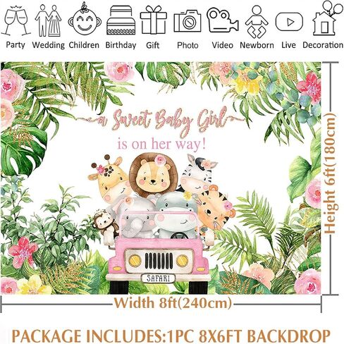 Avezano Safari Baby Shower Backdrop Decorations for Boy 5x3ft Jungle Theme It's a Boy Welcome Baby Party Background Green Leaves Animals Baby Shower Birthday Cake Table Banner Favors in Saudi Arabia
