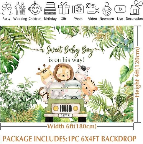 Avezano Safari Baby Shower Backdrop Decorations for Boy 5x3ft Jungle Theme It's a Boy Welcome Baby Party Background Green Leaves Animals Baby Shower Birthday Cake Table Banner Favors in Saudi Arabia