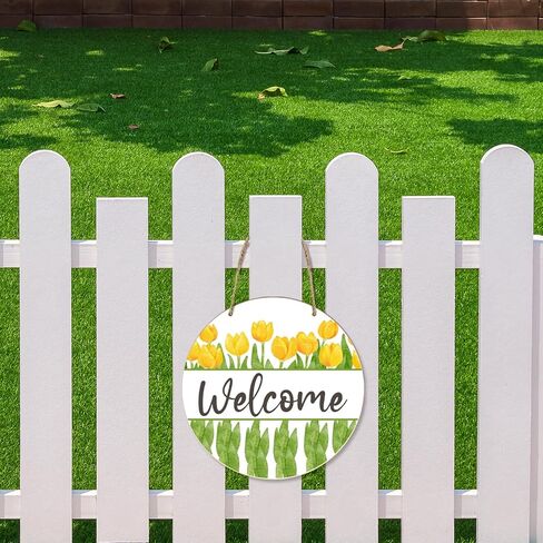 هدية الربيع ترحيب جولة الجدار شنقا لوحة علامة مع حبل، علامة الأزهار خشبية معلقة لوحة للباب الأمامي حديقة المدخل ديكور، ريفي المنزل الخشب عمل فني علامة للزوجة أمي الجدة النساء -c01 in Kuwait