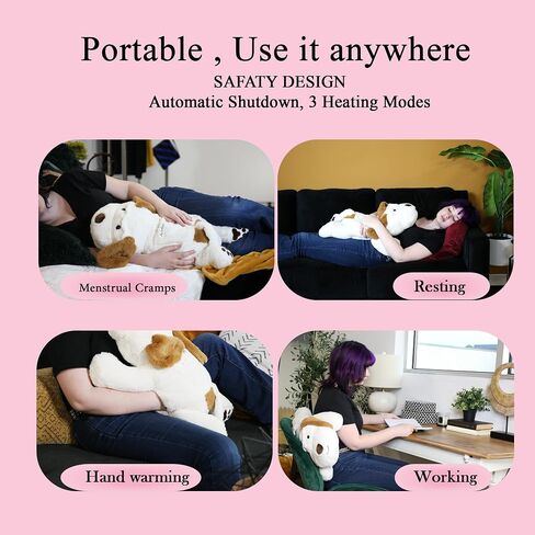 Nexluxe Plush Stuffed Puppy with Heating pad, Heating Pad for Menstrual Cramps Period, Neck Shoulder, Plush Puppy with a Hot Soft Belly, USB Powered, Gift for Daughter Girlfriend Wife (White) in Saudi Arabia