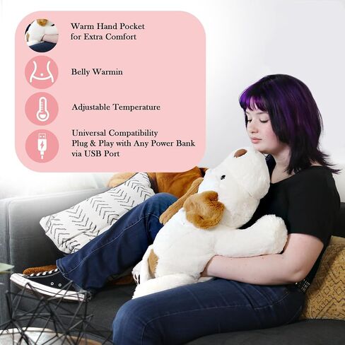 Nexluxe Plush Stuffed Puppy with Heating pad, Heating Pad for Menstrual Cramps Period, Neck Shoulder, Plush Puppy with a Hot Soft Belly, USB Powered, Gift for Daughter Girlfriend Wife (White) in Saudi Arabia