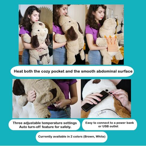 Nexluxe Plush Stuffed Puppy with Heating pad, Heating Pad for Menstrual Cramps Period, Neck Shoulder, Plush Puppy with a Hot Soft Belly, USB Powered, Gift for Daughter Girlfriend Wife (White) in Saudi Arabia
