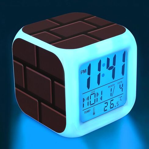 Super Bros Alarm for Kids - Mini LED Super Bros/Bricks Alarm Clock - 7 Colorful Change, Time,Temperature, Date Alarm Clock for Kids Bedroom Decor in Kuwait