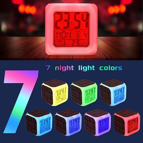 Super Bros Alarm for Kids - Mini LED Super Bros/Bricks Alarm Clock - 7 Colorful Change, Time,Temperature, Date Alarm Clock for Kids Bedroom Decor in Kuwait
