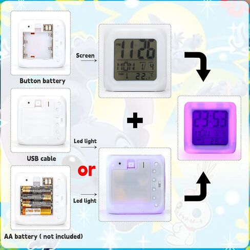 Super Bros Alarm for Kids - Mini LED Super Bros/Bricks Alarm Clock - 7 Colorful Change, Time,Temperature, Date Alarm Clock for Kids Bedroom Decor in Kuwait