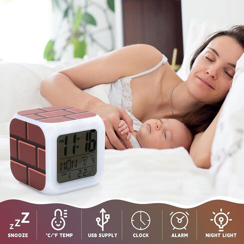 Super Bros Alarm for Kids - Mini LED Super Bros/Bricks Alarm Clock - 7 Colorful Change, Time,Temperature, Date Alarm Clock for Kids Bedroom Decor in Kuwait