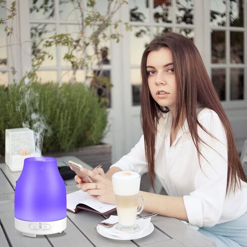 موزع روائح الزيوت العطرية، موزع روائح العلاج العطري من دوكيا، مرطب رذاذ بارد مع 8 ألوان أضواء، 2 وضع رذاذ، إيقاف تلقائي بدون ماء لغرفة المكتب المنزلي، 100 مل، أبيض in Kuwait