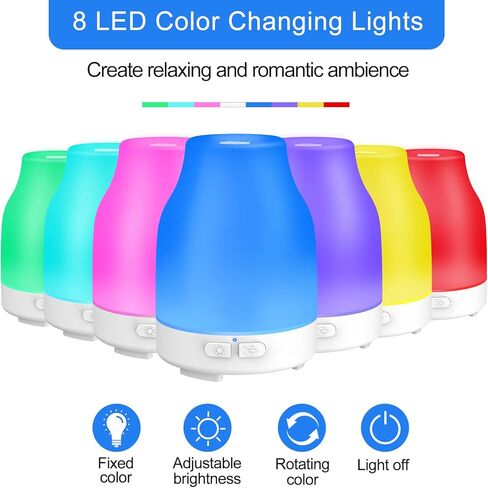 موزع روائح الزيوت العطرية، موزع روائح العلاج العطري من دوكيا، مرطب رذاذ بارد مع 8 ألوان أضواء، 2 وضع رذاذ، إيقاف تلقائي بدون ماء لغرفة المكتب المنزلي، 100 مل، أبيض in Kuwait