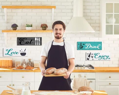 أكل ديكور جدار المطبخ، 4 قطع أكل شرب الحب استمتع لوحة علامة خشبية، مزرعة خشبية معلقة الجدار الديكور للمطبخ غرفة الطعام بار مقهى (اللون الكلاسيكي، 4.7 × 13.7 بوصة) in Kuwait