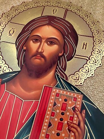 ايقونة يسوع المسيح - المسيح المعلم الارثوذكسي ايقونة كاثوليكية 9 1/2 انش، ايقونة من رقائق معدنية ذهبية، مع حامل وتعليق على الحائط، هدية دينية له in Kuwait