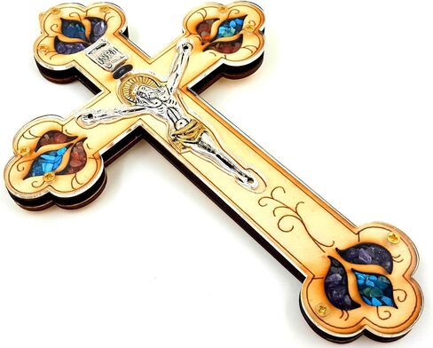 TALISMAN4U ديكور حائط متقاطع خشبي مقاس 7 بوصات مع صليب كاثوليكي وأحجار كريمة ملونة شبه ثمينة مباركة في هدية الأرض المقدسة في القدس in Kuwait