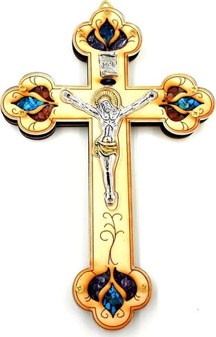 TALISMAN4U ديكور حائط متقاطع خشبي مقاس 7 بوصات مع صليب كاثوليكي وأحجار كريمة ملونة شبه ثمينة مباركة في هدية الأرض المقدسة في القدس in Kuwait