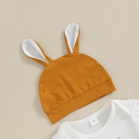 Muasaaluxi Newborn Baby Boy Easter Outfit Cutest Little Bunny Romper Onesie Long Pants with Pompom Bunny Hat Set 0-12M in Saudi Arabia