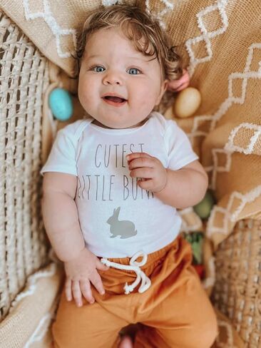 Muasaaluxi Newborn Baby Boy Easter Outfit Cutest Little Bunny Romper Onesie Long Pants with Pompom Bunny Hat Set 0-12M in Saudi Arabia