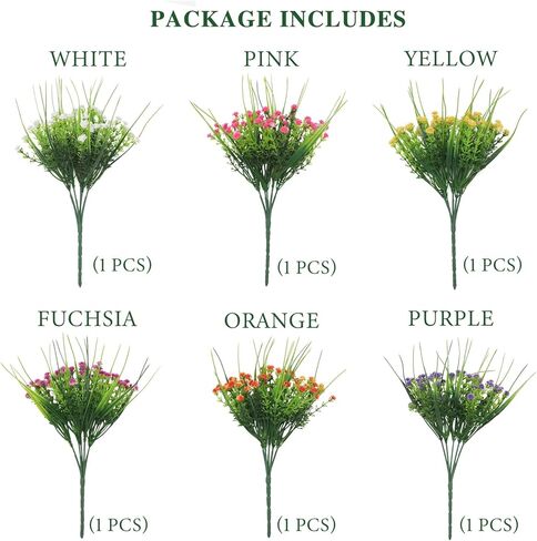 Luyue 6 حزم من الزهور الاصطناعية للأماكن الخارجية المقاومة للأشعة فوق البنفسجية والزهور الاصطناعية والنباتات الاصطناعية للمنزل والحديقة والشرفة والديكور الداخلي والخارجي (ألوان مختلطة) in Kuwait