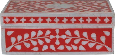 Creative Co-Op Decorative Mixed Material Storage Horn Inlay, Red and White Box, Orange in Saudi Arabia